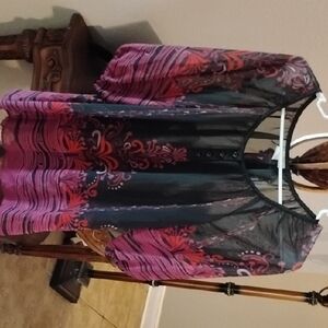 Elegant Sheer Black and Pink Women's Top